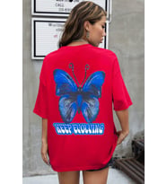 Unisex Butterfly Baskılı T-shirt (Kırmızı)