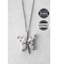 Jewelmim Gümüş Kelebek Kolye Beyaz Altın Kaplama Bayan Kelebekli Kolye 925 Ayar Kadın Gümüş Kelebek Kolyesi (Beyaz)