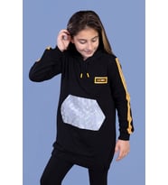 Toontoy Kız Çocuk Kanguru Cepli Reflektör Detaylı Sweatshirt (Siyah)