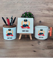 Erkek Polis Hediye Sepeti Kupa Bardak T Kulplu, Kalemlik ve Dekoratif Taş Polisler Günü Erkek Polise Hediye (Model 7)