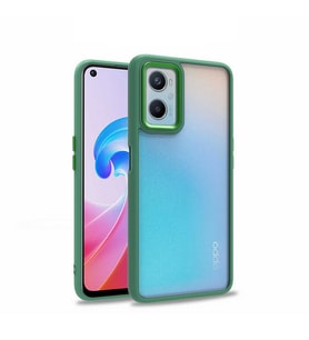 Oppo A96 4G Kılıf Zore Flora Buton,Kenar Çevresi Renkli Kılıf (Yeşil)