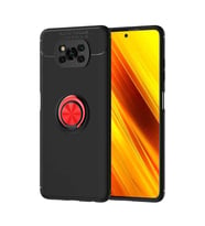 Xiaomi Poco X3 Kılıf Yüzüklü Magnetli Ravel Case (Siyah-Kırmızı)