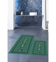 EVDEYA Baskılı Yıkanabilir Çerçeveli Bathroom Yazılı Banyo Paspası Klozet Takımı, KLOZET-6-BEYAZ, (Yeşil)