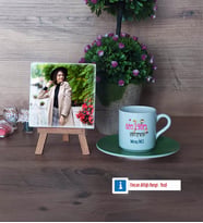 Özel Eğitim Öğretmeni Fotoğraflı Dekoratif Taş, Ahşap Altlıklı Türk Kahvesi Fincanı Hediye (Model 9)