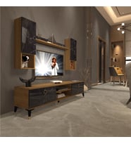 Decoraktiv Eko 5DA Mdf Dvd Gold Tv Ünitesi Tv Sehpası - Parlak Beyaz (Pera-Siyah Mermer)