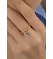 14 Ayar Altın Sallantılı Göz Yüzük (Beyaz)