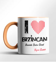 Kişiye Özel Erzincan Seninle Daha Güzel Tema Siyah Renk Kupa (Turuncu)