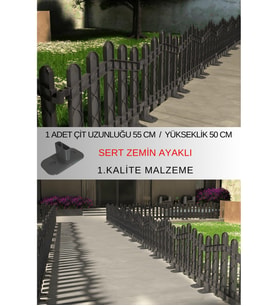 Dekoratif Plastik Alan Oluşturma ve Bahçe Çiti 1 ADET ÇİT (Y: 50 CM / G: 55 CM) SERT ZEMİN AYAKLI (Gri)