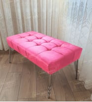 Modern Dilim Puf Ayakucu Puf Gold Metal Ayak (90*45) (Pembe)