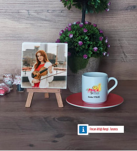 Müzik Öğretmeni Fotoğraflı Dekoratif Taş, Ahşap Altlıklı Türk Kahvesi Fincanı Hediye Öğretmenler Günü Hediyesi (Model 8)