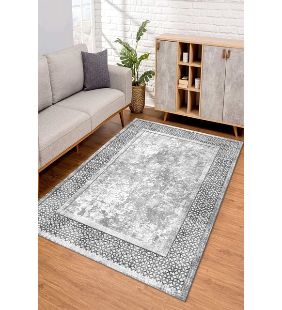Dijital Kaymaz Taban Yıkanabilir Renkli Salon Halısı Mutfak Halısı Yolluk ND-SD-642 (Gri)