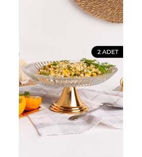 2'li Ayaklı Oval Cam Tabak, Sarma Dolma, Salata, Meyve ve Pasta Standı (Altın)