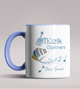 Kişiye Özel Müzik Öğretmeni Tasarımlı Siyah Renk Kupa Bardak 9 (Mavi)