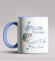 Kişiye Özel Müzik Öğretmeni Tasarımlı Siyah Renk Kupa Bardak 9 (Mavi)