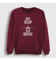 Presmono Unisex Beyaz Eat Sleep Fly Repeat Pilot Airplane Uçak Sweatshirt 398869tt (Bordo)