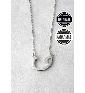 Jewelmim Gümüş Vav Kolye Beyaz Altın Kaplama Vav Harfli Kolye Taşlı Vav Gümüş Kolye 925 Ayar Kadın Gümüş Kolye (Beyaz)
