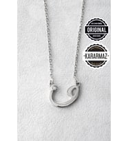 Jewelmim Gümüş Vav Kolye Beyaz Altın Kaplama Vav Harfli Kolye Taşlı Vav Gümüş Kolye 925 Ayar Kadın Gümüş Kolye (Beyaz)