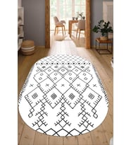Dijital Baskılı Kaymaz Taban Yıkanabilir Oval Salon Halısı Mutfak Halısı Yolluk NDO-SD-555 (Beyaz)