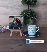 Kuzene Hediye Fotoğraflı Dekoratif Taş, Ahşap Altlıklı Türk Kahvesi Fincanı Hediye (Model 4)