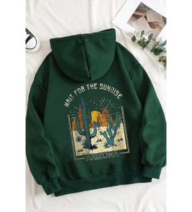 Arizona Baskılı Oversize Sweatshirt (Yeşil)