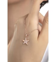 Kadın Orjinal 925 Ayar Gümüş Zirkon Taşlı Yıldız Model Kolye (Rose)