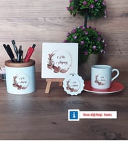 Doğum Günü Hediyesi İsme Özel Hediye Seti Dekoratif Taş, Kalemlik, Ahşap Altlıklı Türk Kahvesi Fincanı, Ahşap Anahtarlık Hediye (Model 8)