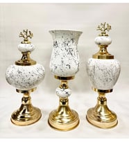 3'lü Dekoratif Prestij Dekoratif Vazo Set (Gold - Ekru)