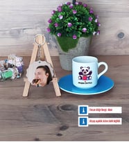 Sevimli Panda Türk Kahvesi Fincanı Ahşap Altlıklı ve Fotoğraflı Ahşap Anahtarlık Hediye (Model 5)