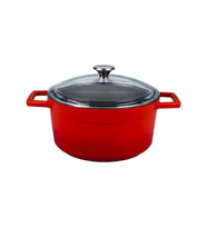 Lava Döküm Yuvarlak Tencere Cam kapaklı. Glaze Çap(Ø)24cm. (Kırmızı)