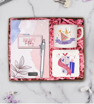 Kişiye Özel Defter, Tükenmez Kalem, Çay & Nescafe Fincanı ve Ahşap Sunumluklu Hediye Seti (Model 3)