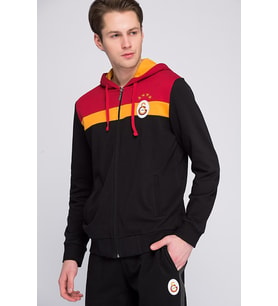 Galatasaray Orijinal Sweat Kapüşonlu Logolu Siyah Özel İsim Baskılı (Kırmızı-Siyah)