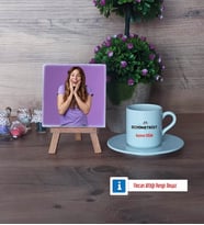 Odyometrist Fotoğraflı Dekoratif Taş, Ahşap Altlıklı Türk Kahvesi Fincanı Hediye (Model 2)