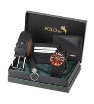 Polo Air Erkek Kombin Set Kol Saati Cüzdan Kartlık Kemer Anahtarlık Özel Kutusunda PL-0793E (Siyah)