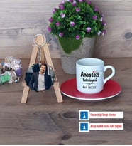 Anestezi Teknisyeni Türk Kahvesi Fincanı Ahşap Altlıklı ve Fotoğraflı Ahşap Anahtarlık Hediye (Model 3)