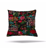 Patchwork Çiçek Desen Etnik Gizli Fermuarlı Yastık Kılıfı Kırlent Kılıfı Koltuk Yastık Kılıfı  (Antrasit)