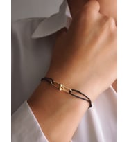 Tiffany Model Deri İpli El Yapımı Gold Renkli Bileklik (Siyah)