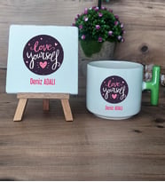 Love Your Self Hediye Seti Kupa Bardak T Kulplu ve Dekoratif Taş Arkadaşa Hediye, Anneye Hediye (Model 8)