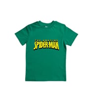 Spiderman baskılı örümcek adam pamuklu penye kumaş yazlık çocuk tişört (Yeşil)