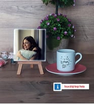 Doğum Günü Hediyesi Fotoğraflı Dekoratif Taş, Ahşap Altlıklı Türk Kahvesi Fincanı Hediye (Model 6)