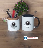 Baş Harf ve İsim Soyisim Kalemlik, Kupa Bardak T Kişiye Özel Hediye (Model 12)