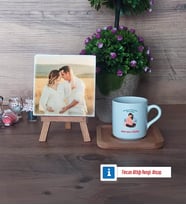 Anne Adayı Fotoğraflı Dekoratif Taş, Ahşap Altlıklı Türk Kahvesi Fincanı Hediye (Model 1)