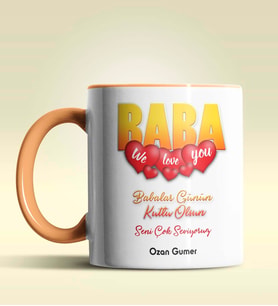 Kişiye Özel Baba Tasarımlı Siyah Kupa Bardak (Turuncu)