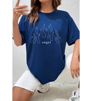 Unisex Green Angel Baskılı T-shirt (Mavi)