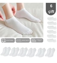 Unisex Düz Desen (6 ÇİFT) Pamuklu Beden Mevsimlik Terletmez Görünmez Çorap (Beyaz)