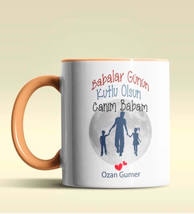 Kişiye Özel Babalar Günün Kutlu Olsun 12 Tema Siyah Kupa Bardak (Turuncu)