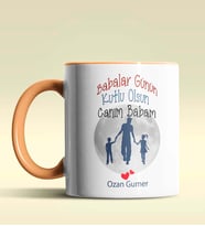 Kişiye Özel Babalar Günün Kutlu Olsun 12 Tema Siyah Kupa Bardak (Turuncu)