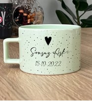 Kişiye Özel Sonsuz Aşk ve Tarih Yazılı Hediye Pastel Fincan Sevgiliye Hediye (Yeşil)