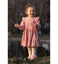 Kız Bebek Elbise Kız Çocuk Elbise Doğum Günü Parti Düğün Elbise Uzun Kol Bebek Giyim (Pembe)