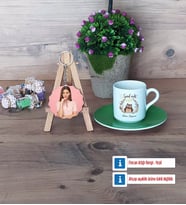 Baykuş Türk Kahvesi Fincanı Ahşap Altlıklı ve Fotoğraflı Ahşap Anahtarlık Hediye (Model 9)