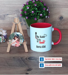 Harika Anne Kupa Bardak Beyaz ve Fotoğraflı Ahşap Anahtarlık Hediye (Model 2)
